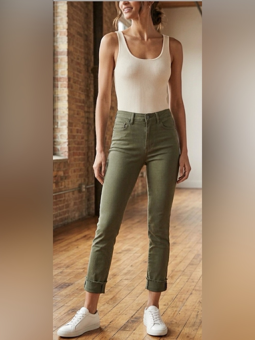 Pistola Olive Green Skinny Ankle Cuff Rolled Hem Women's Jeans size 27